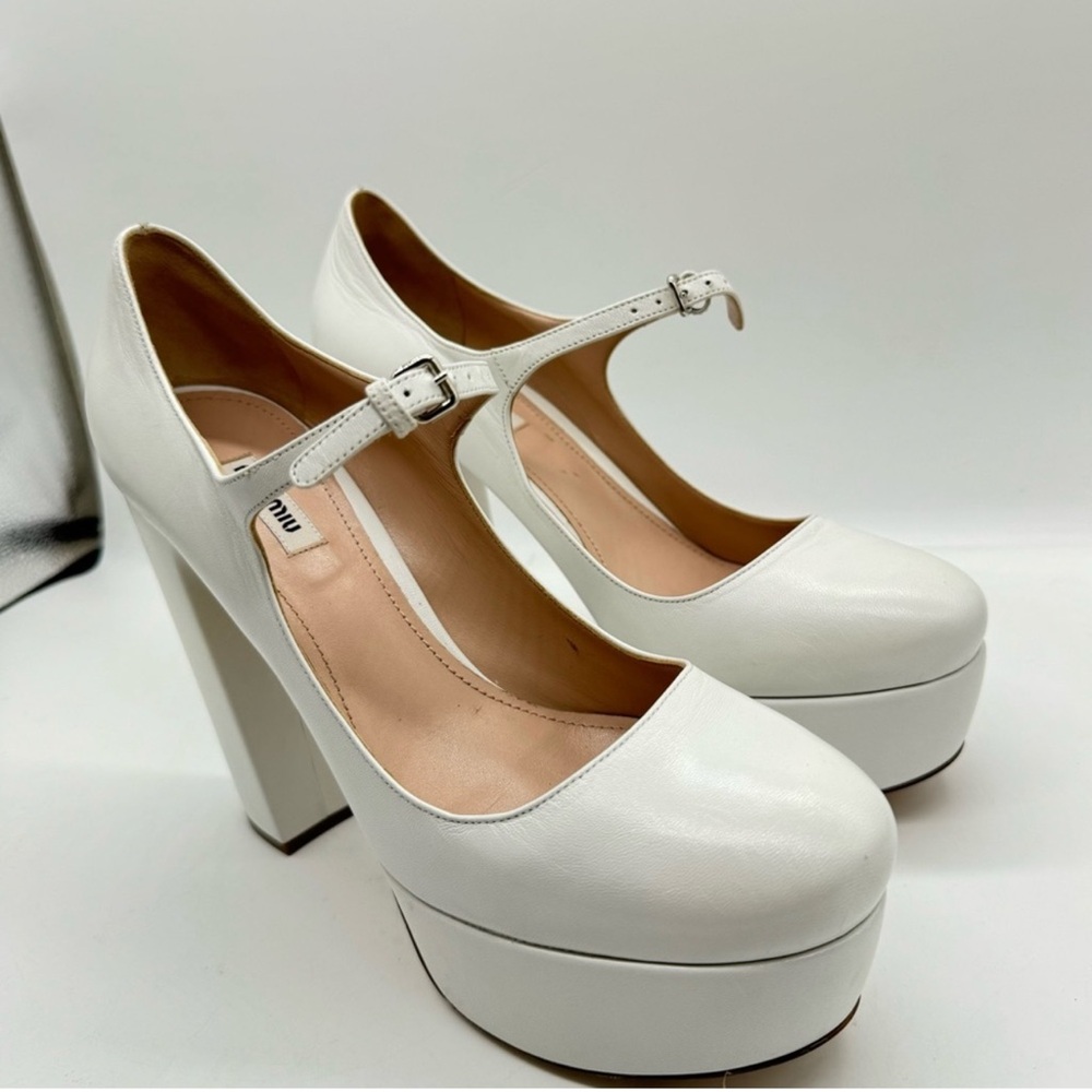 MIU MIU
Plain Mary Jane Platform Heels White Leather Women’s 40.5/10.5 - Picture 9 of 9